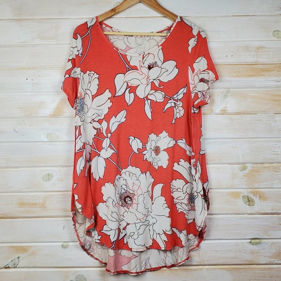 Apt. 9 Tops - Apt. 9 Oversized T-shirt Floral Scoop Neck Large Orange White